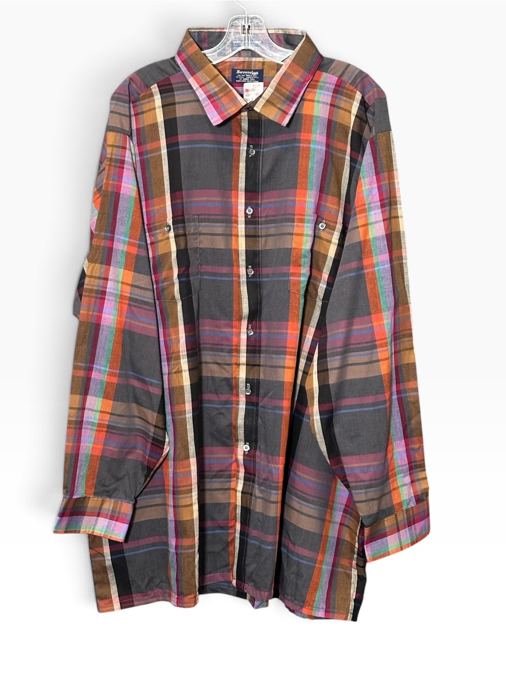 Sovereign 3XLT Square Bottom Vintage 80's Plaid Button Up Shirt Deadstock NWT